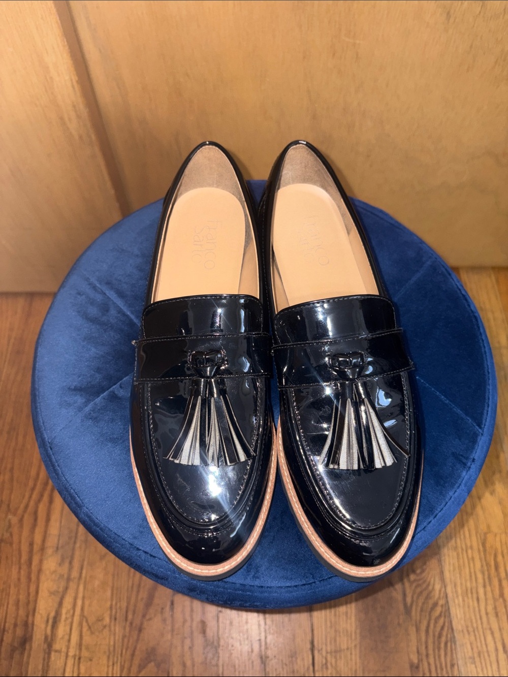 Patent Tassel Loafer Flats - Black